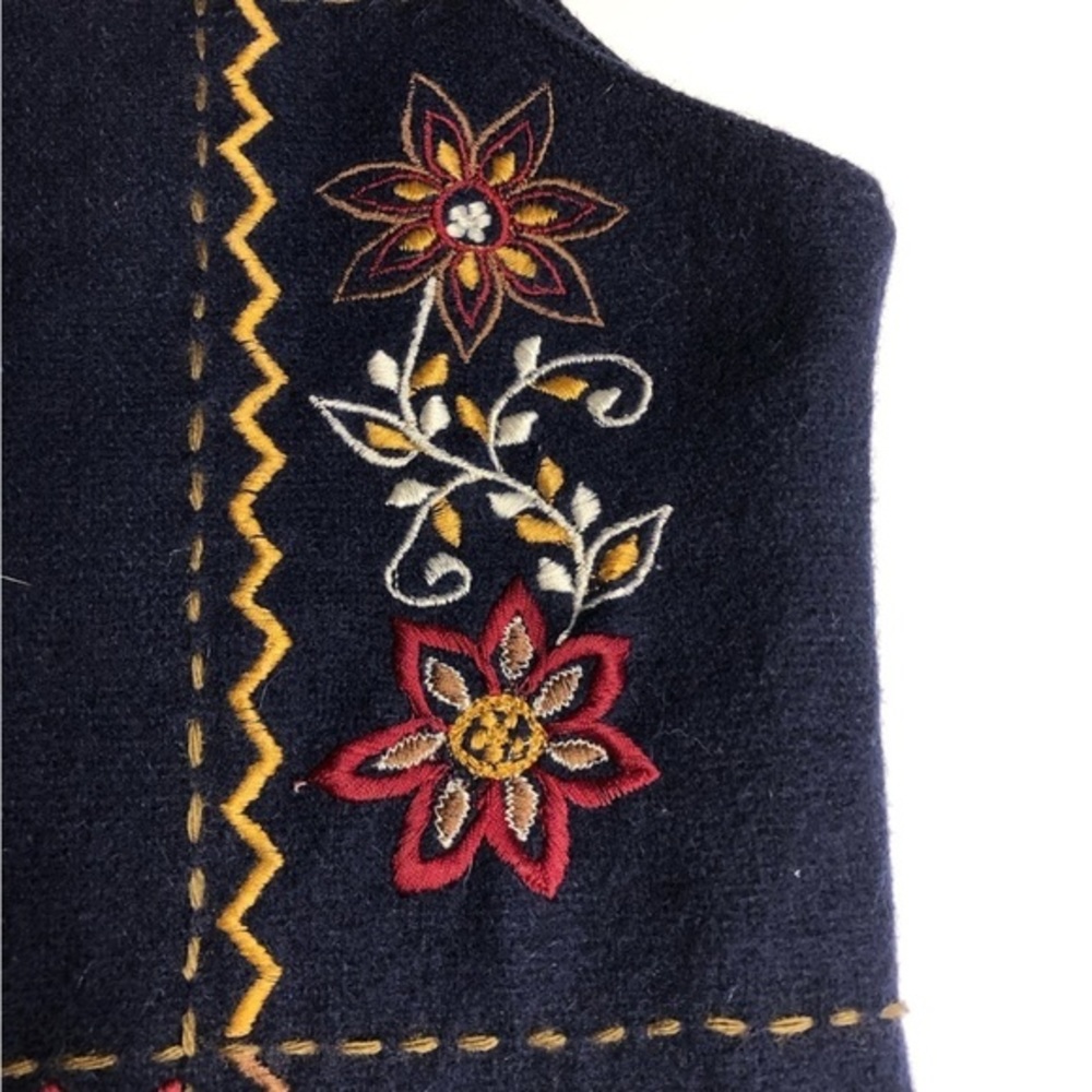 Vintage Cotton Ginny Wool Vest Embroidered Size S Navy Blue Floral - Picture 3 of 12